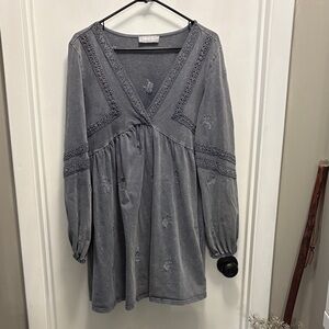 Elegant Gray V-Neck Embroidered Blouse